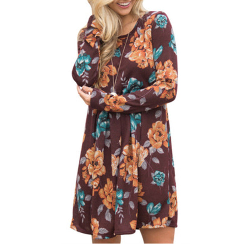 Woman wearing a floral dress with a white background