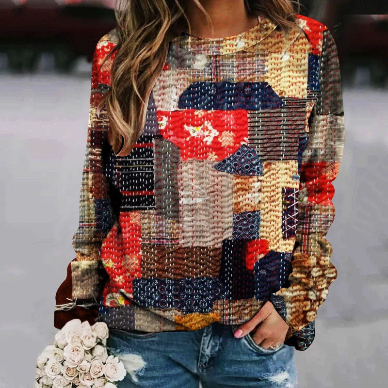women-patchwork-raglan-sweater-floral-print-red-navy