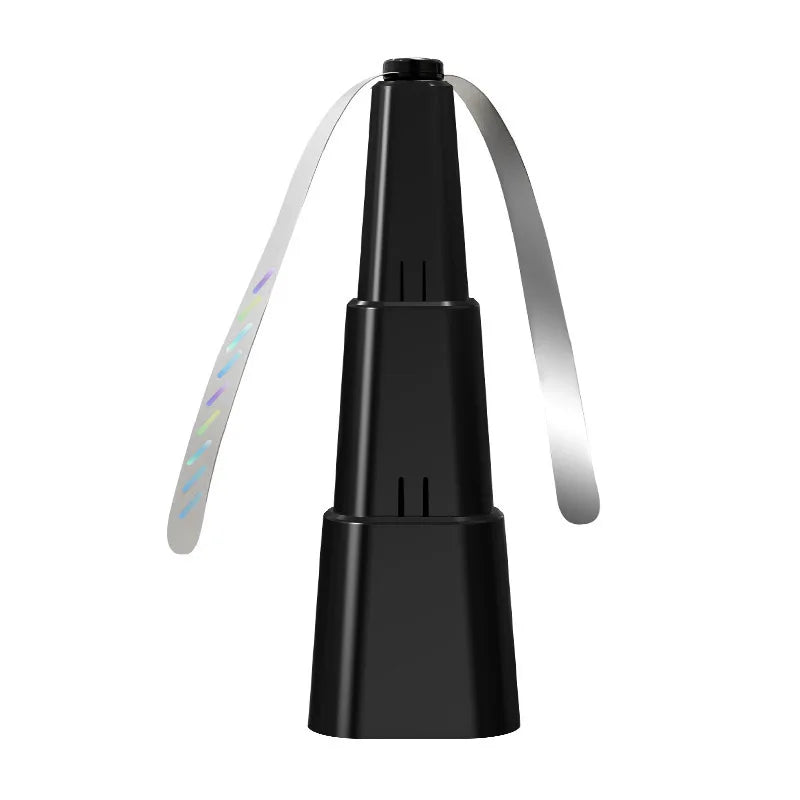 Black handheld device with a flexible hose on a white background