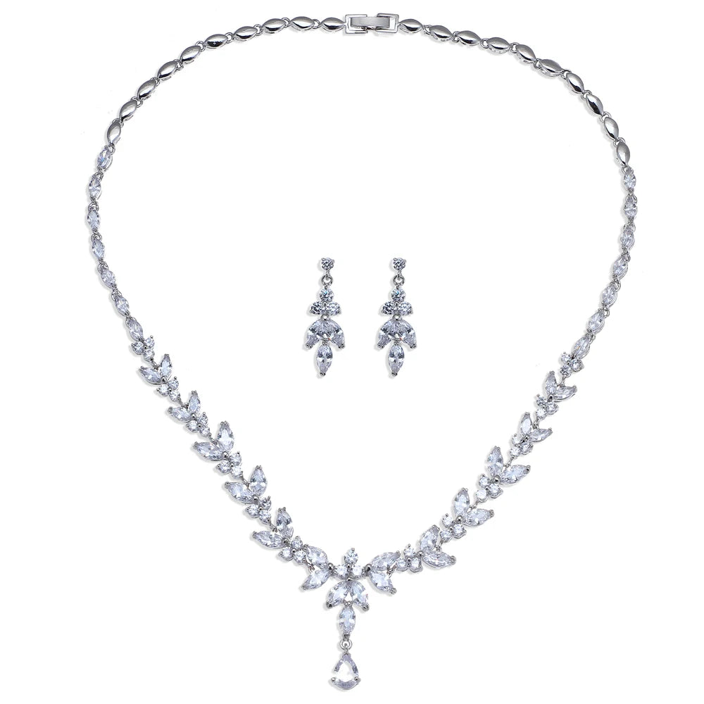 Cubic Zirconia Bridal Jewelry Set — Stud Earrings & Necklace