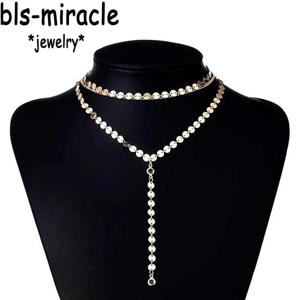 Gold Multi-Layer Crystal Chain Necklace