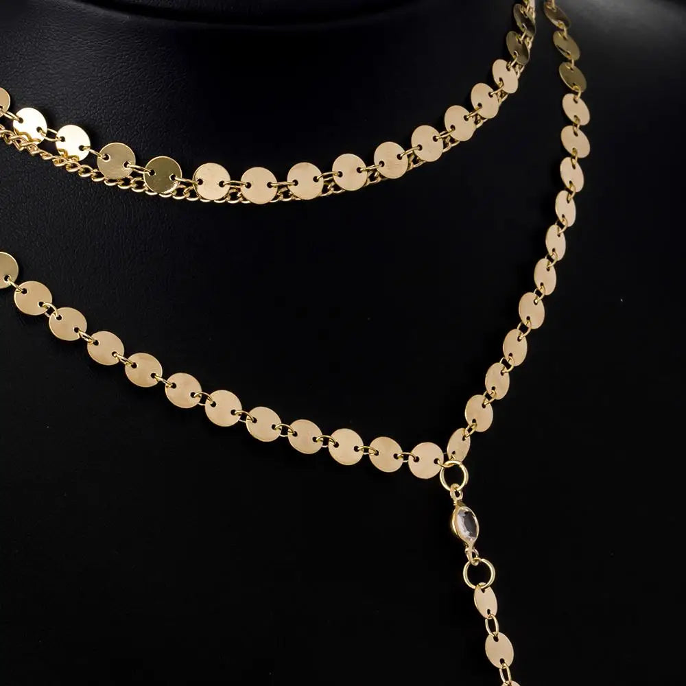 Gold Multi-Layer Crystal Chain Necklace