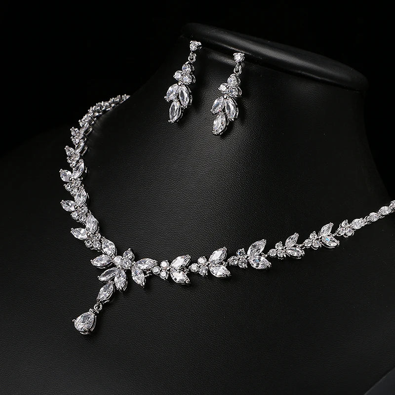 Cubic Zirconia Bridal Jewelry Set — Stud Earrings & Necklace