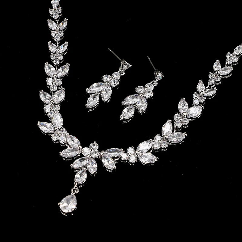 Cubic Zirconia Bridal Jewelry Set — Stud Earrings & Necklace