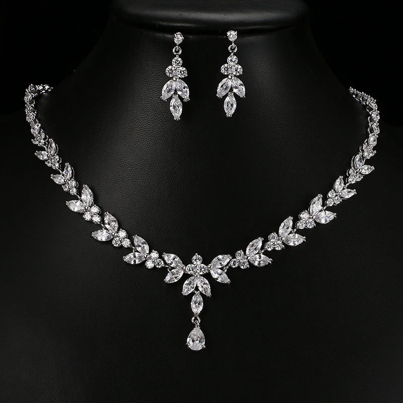 Cubic Zirconia Bridal Jewelry Set — Stud Earrings & Necklace