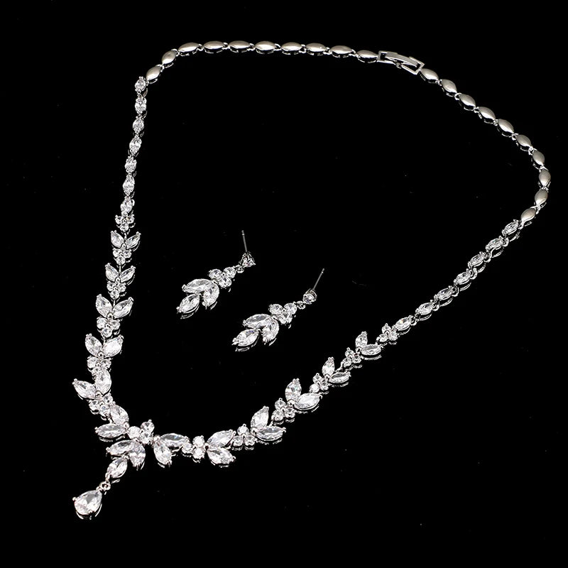 Cubic Zirconia Bridal Jewelry Set — Stud Earrings & Necklace