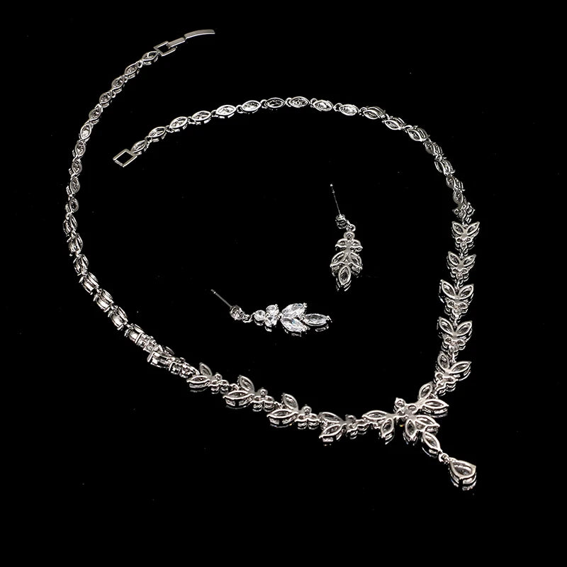 Cubic Zirconia Bridal Jewelry Set — Stud Earrings & Necklace