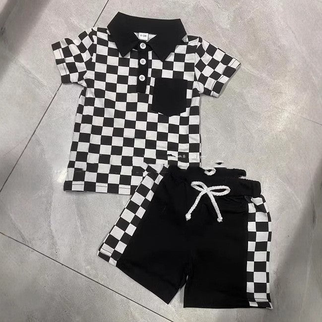 boys-black-checkered-lapel-shorts-suit-flat-lay