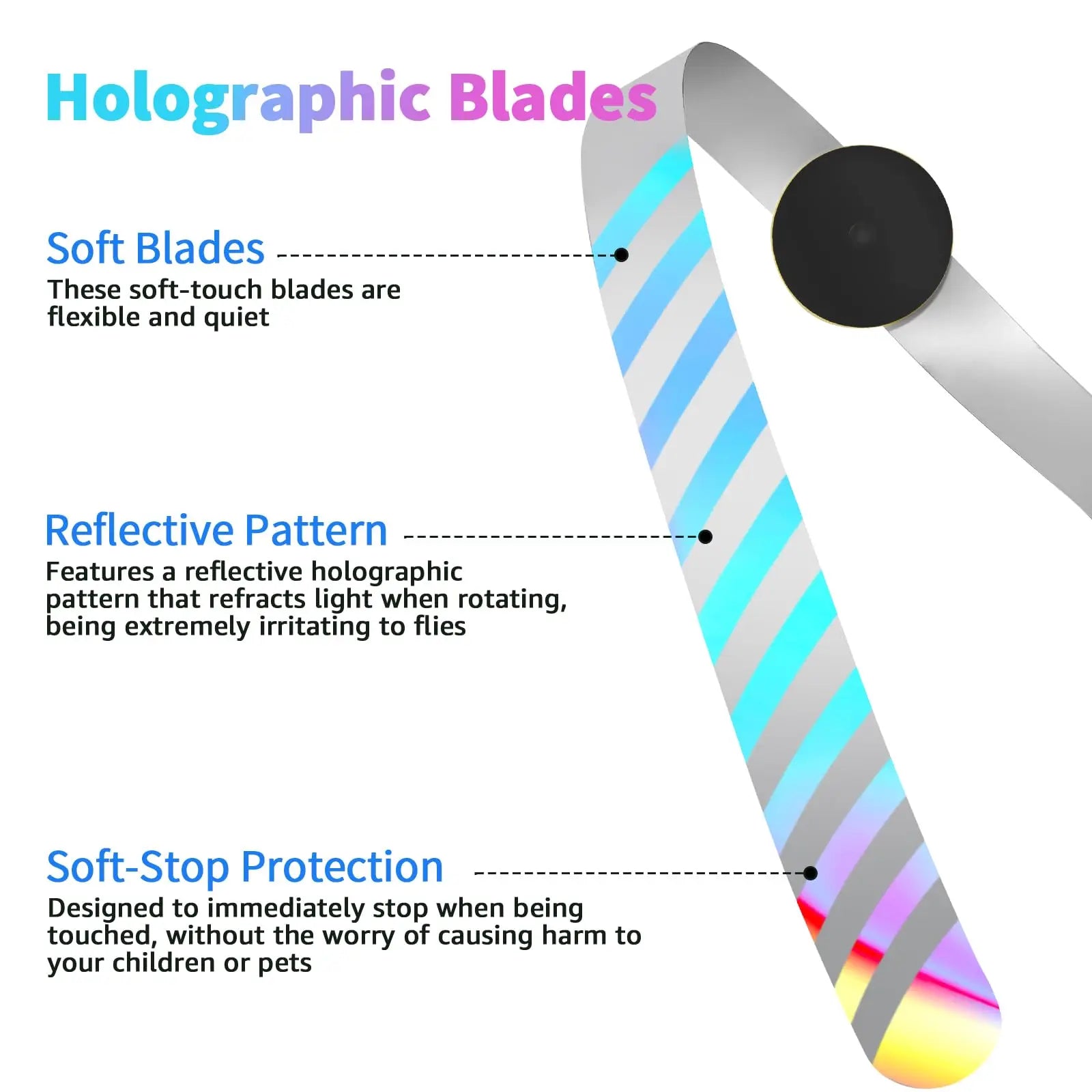 Holographic blade with features highlighted on a white background