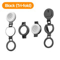 A MagSafe magnetic selfie light shown in various stages of its foldable tri-fold design, including a closed view and extended view, demonstrating its compact and portable nature for content creators.