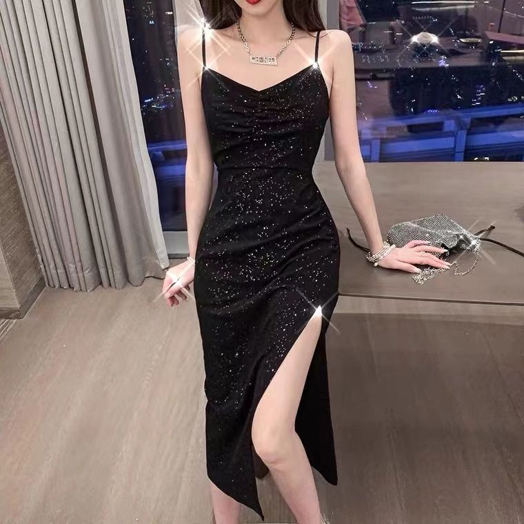 2024 Summer New Korean-style Hepburn Black Dress Mid-length Slimming Sequin Split Slim Sling Sexy dress Nexsora Home 2024 Summer New Korean-style Hepburn Black Dress Mid-length Slimming Sequin Split Slim Sling Sexy dress 2024 Summer New Korean-style Hepburn Black Dress Mid-length Slimming Sequin Split Slim Sling Sexy dress  Nexsora Home