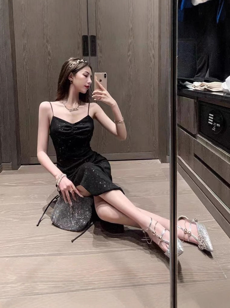 2024 Summer New Korean-style Hepburn Black Dress Mid-length Slimming Sequin Split Slim Sling Sexy dress Nexsora Home 2024 Summer New Korean-style Hepburn Black Dress Mid-length Slimming Sequin Split Slim Sling Sexy dress 2024 Summer New Korean-style Hepburn Black Dress Mid-length Slimming Sequin Split Slim Sling Sexy dress  Nexsora Home