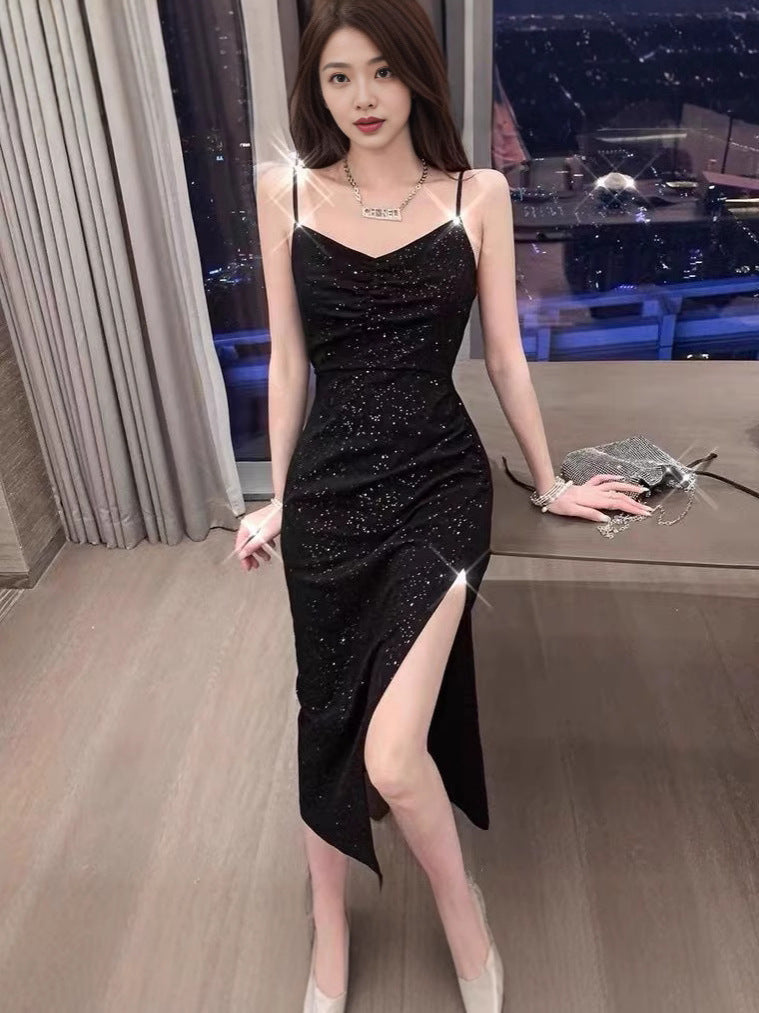 2024 Summer New Korean-style Hepburn Black Dress Mid-length Slimming Sequin Split Slim Sling Sexy dress Nexsora Home 2024 Summer New Korean-style Hepburn Black Dress Mid-length Slimming Sequin Split Slim Sling Sexy dress 2024 Summer New Korean-style Hepburn Black Dress Mid-length Slimming Sequin Split Slim Sling Sexy dress  Nexsora Home
