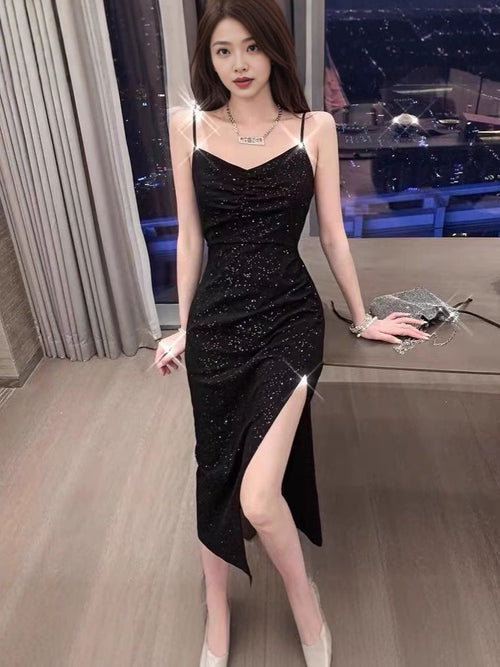 2024 Summer New Korean-style Hepburn Black Dress Mid-length Slimming Sequin Split Slim Sling Sexy dress Nexsora Home 2024 Summer New Korean-style Hepburn Black Dress Mid-length Slimming Sequin Split Slim Sling Sexy dress 2024 Summer New Korean-style Hepburn Black Dress Mid-length Slimming Sequin Split Slim Sling Sexy dress  Nexsora Home