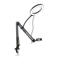 LED ring light with adjustable arm on a white background