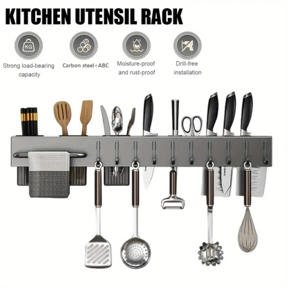 Hole-Free Wall Mounted Knife & Cutlery Organizer