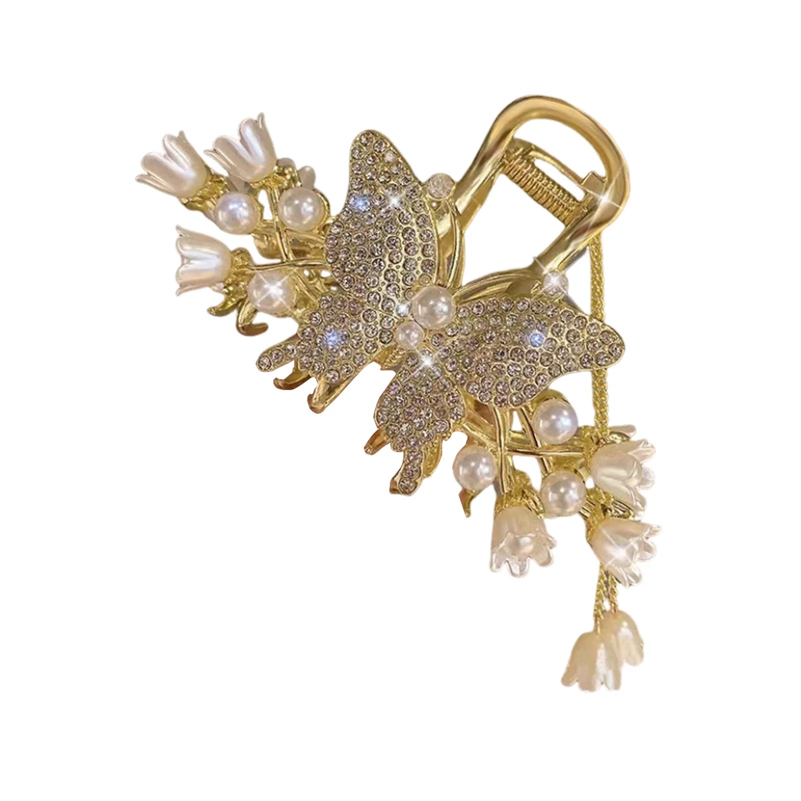 Butterfly Flower Hair Claw Clip with Pearl Pendant