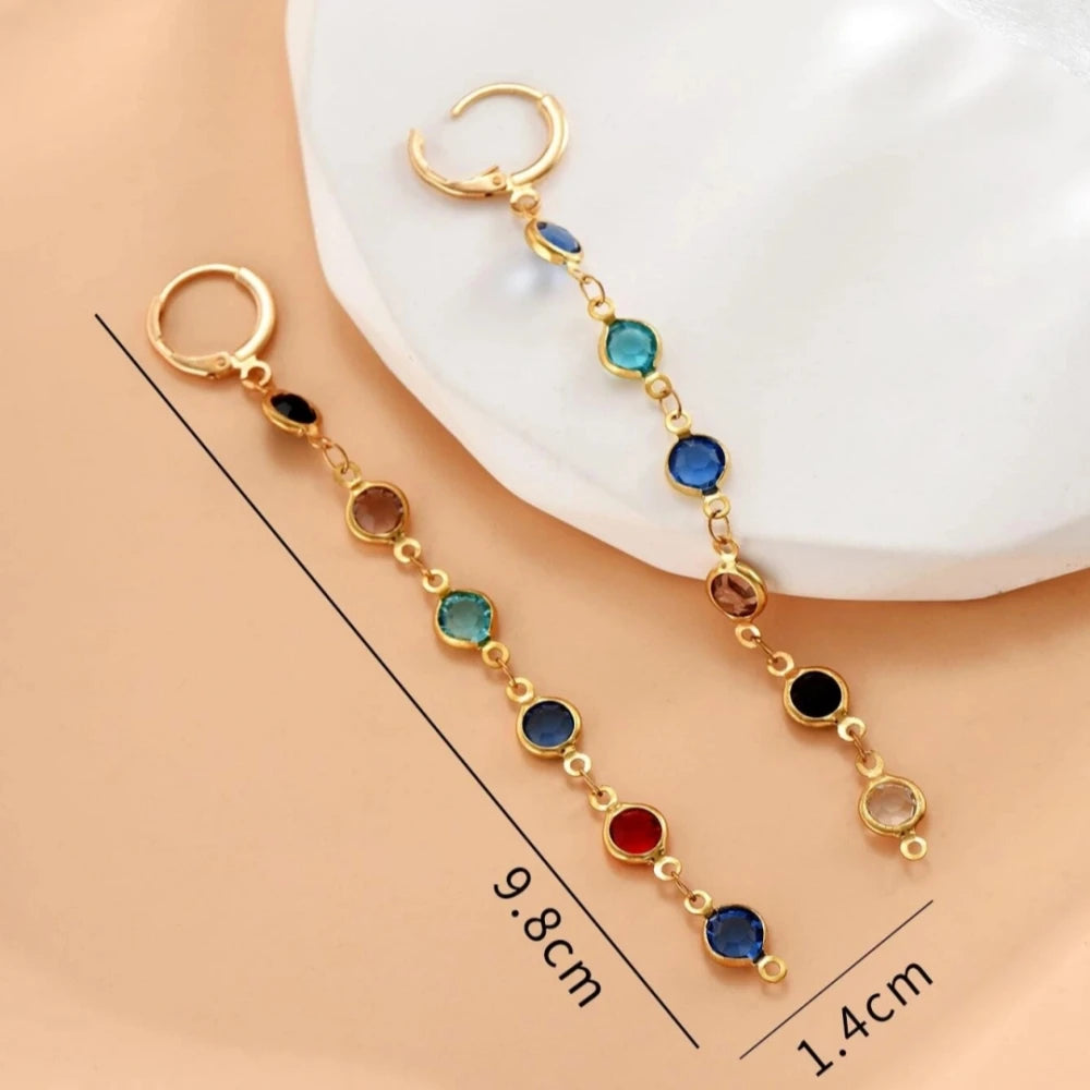 Colorful Rhinestone Tassel Earrings