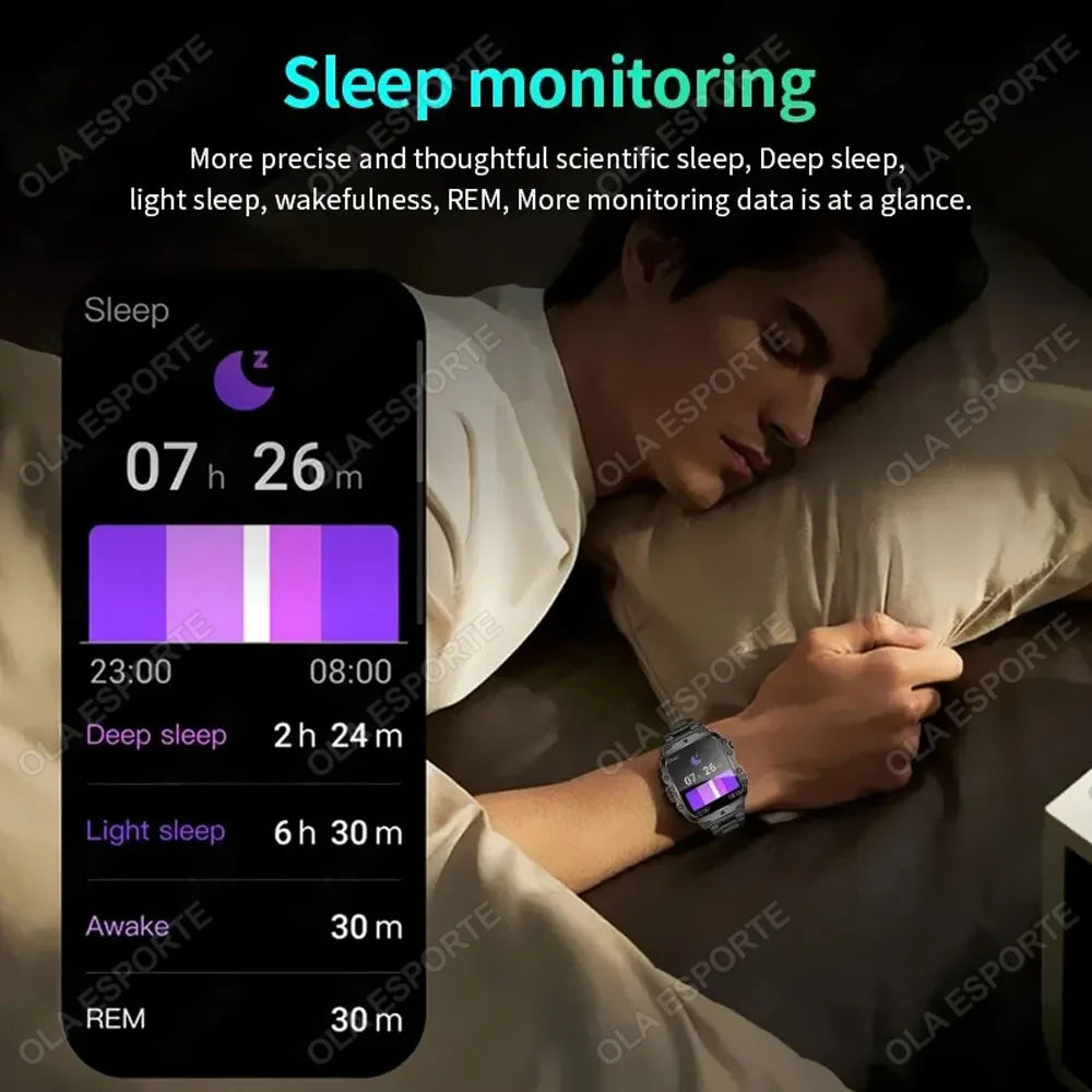 New- 2026 New Military Smart Watch Men IP67 3ATM Outdoor Sports Fitness Tracker Blood Pressure Health Monitor BT Calls GPS Smartwatch