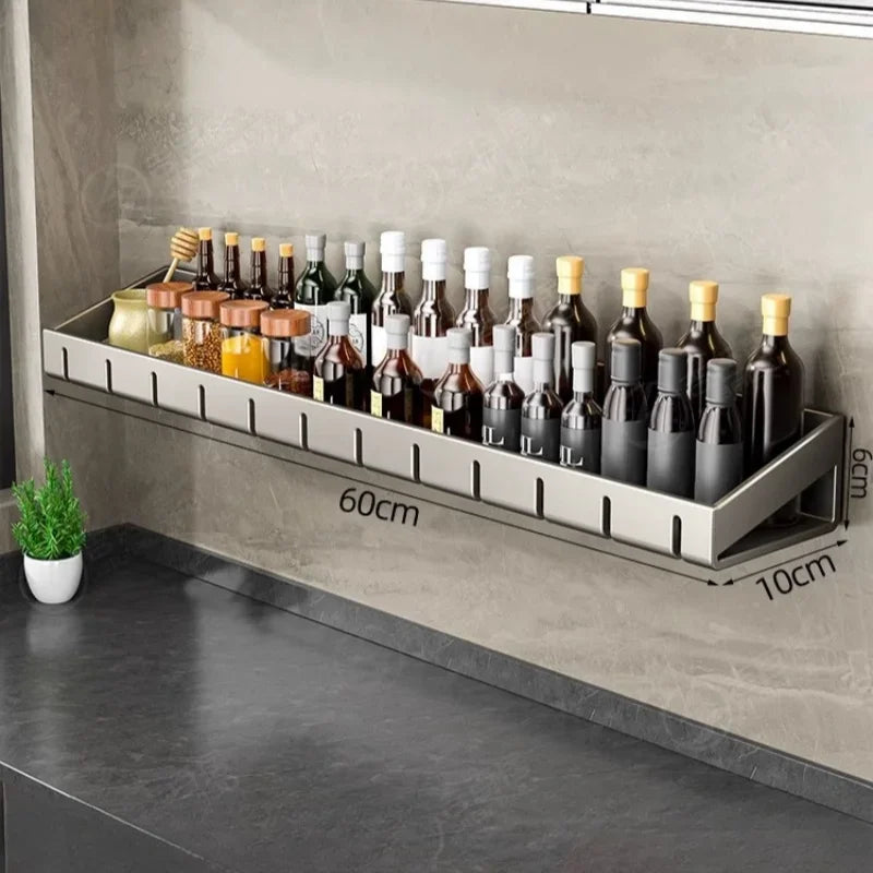 Wall-Mounted Spice Rack – No-Drill, Space Aluminium, 30/50/60cm