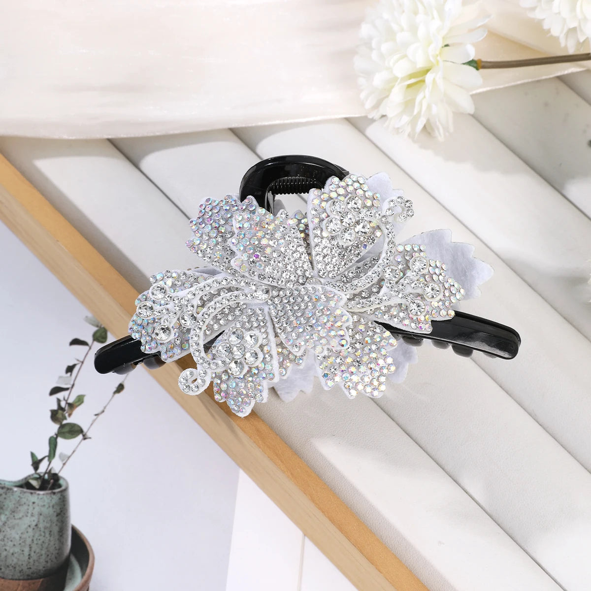 Rhinestone Flower Hair Claw Clips