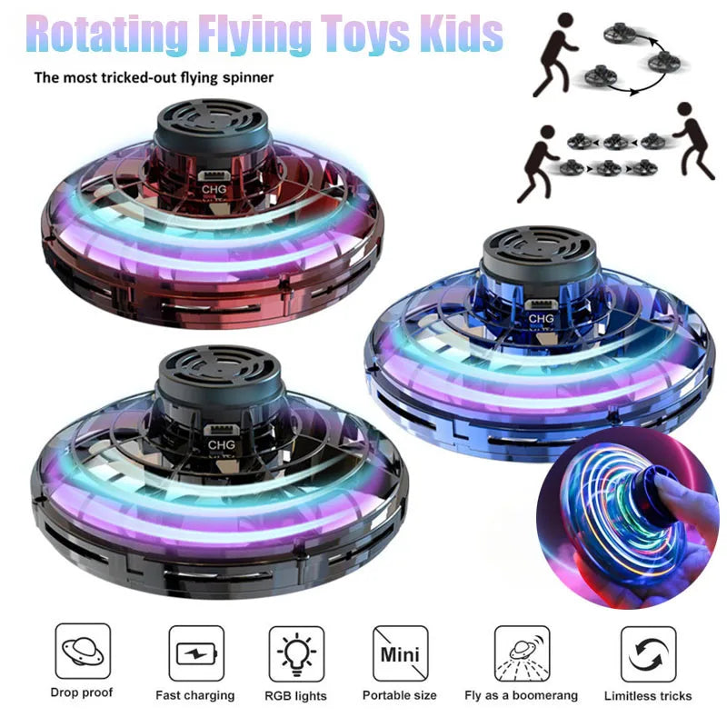 Flynova Led UFO Flying Saucer Induction Aircraft Remote Control Mini Drone Toys Anti Gravity Spinning Top Gesture Suspended Gyro