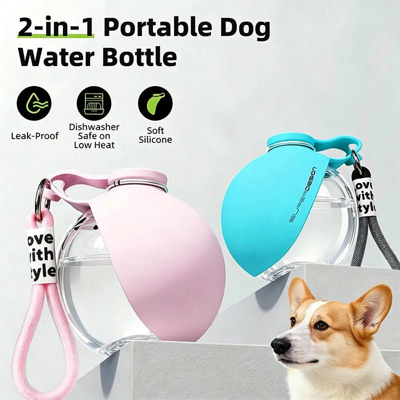 2-in-1 Portable Dog Water Bottle & Foldable Silicone Bowl – Leak-Proof Travel Pet Feeder