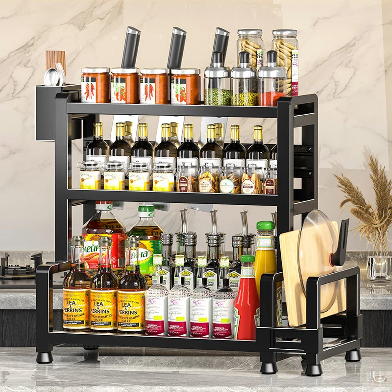 2-3 Tier Adjustable Metal Spice Rack & Knife Storage