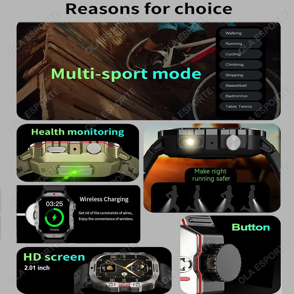 New- 2026 New Military Smart Watch Men IP67 3ATM Outdoor Sports Fitness Tracker Blood Pressure Health Monitor BT Calls GPS Smartwatch