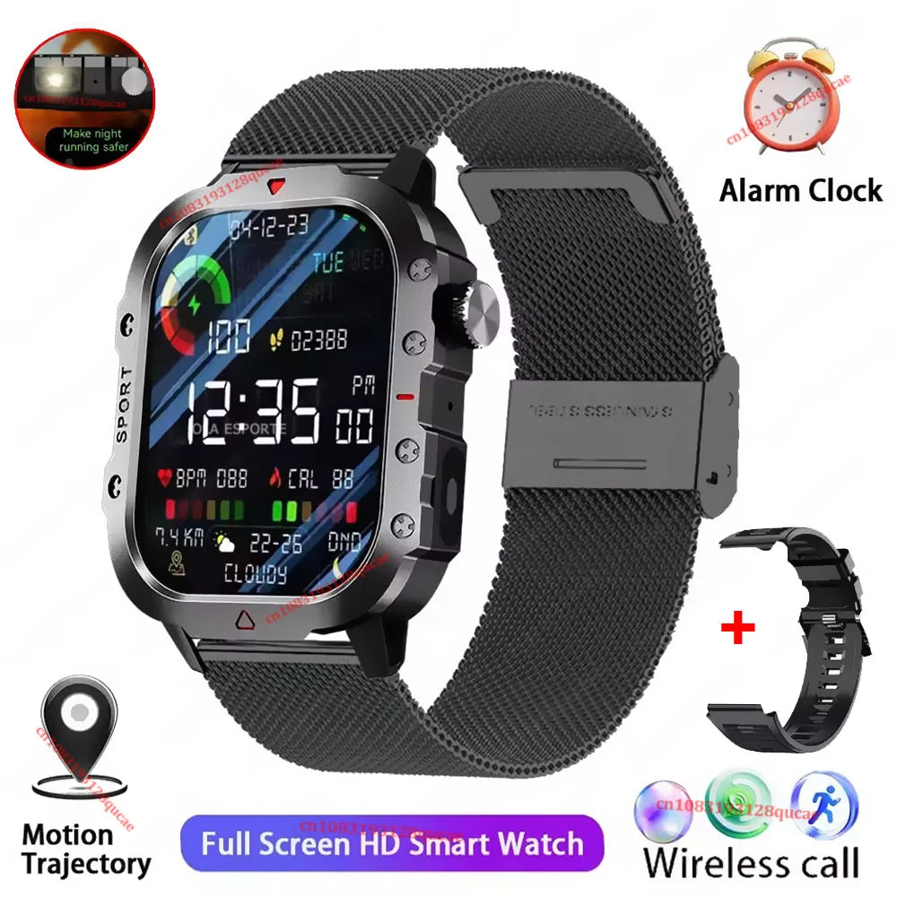 New- 2026 New Military Smart Watch Men IP67 3ATM Outdoor Sports Fitness Tracker Blood Pressure Health Monitor BT Calls GPS Smartwatch