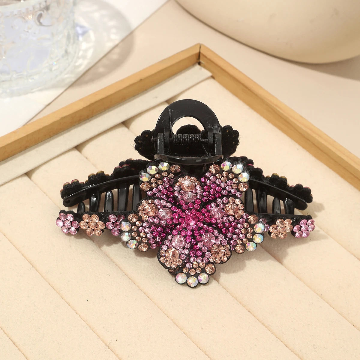 Rhinestone Flower Hair Claw Clips