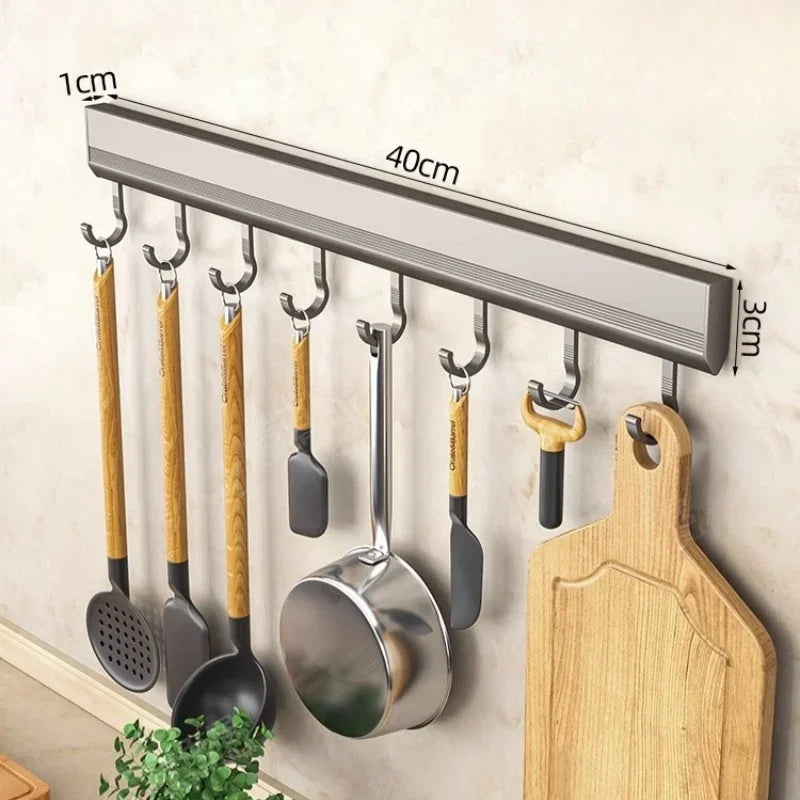 Wall-Mounted Hook Rack – No-Drill, 6, 8 or 10 Hooks, Space Aluminium