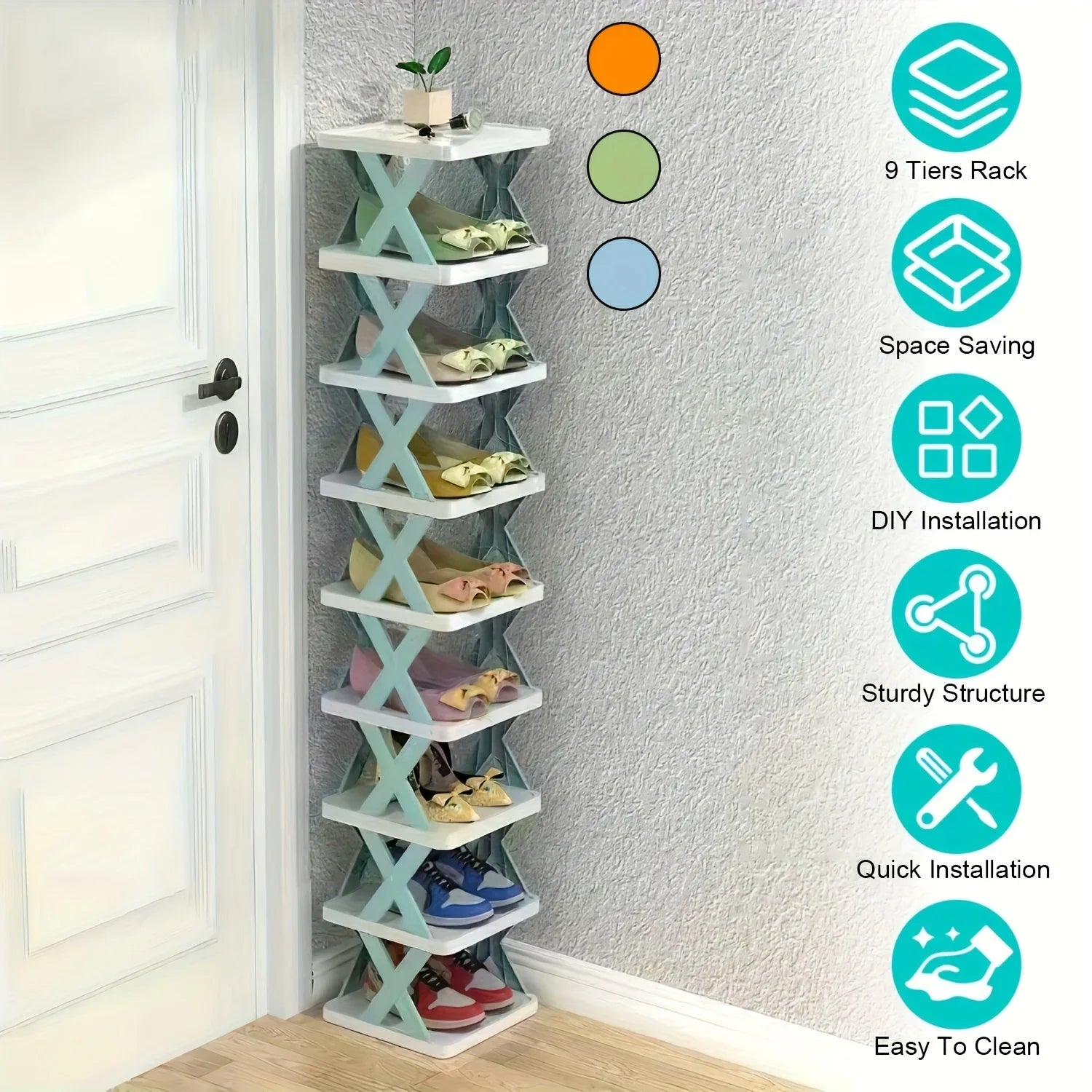 9-Tier Vertical Shoe Rack – Tall & Narrow Space Saver