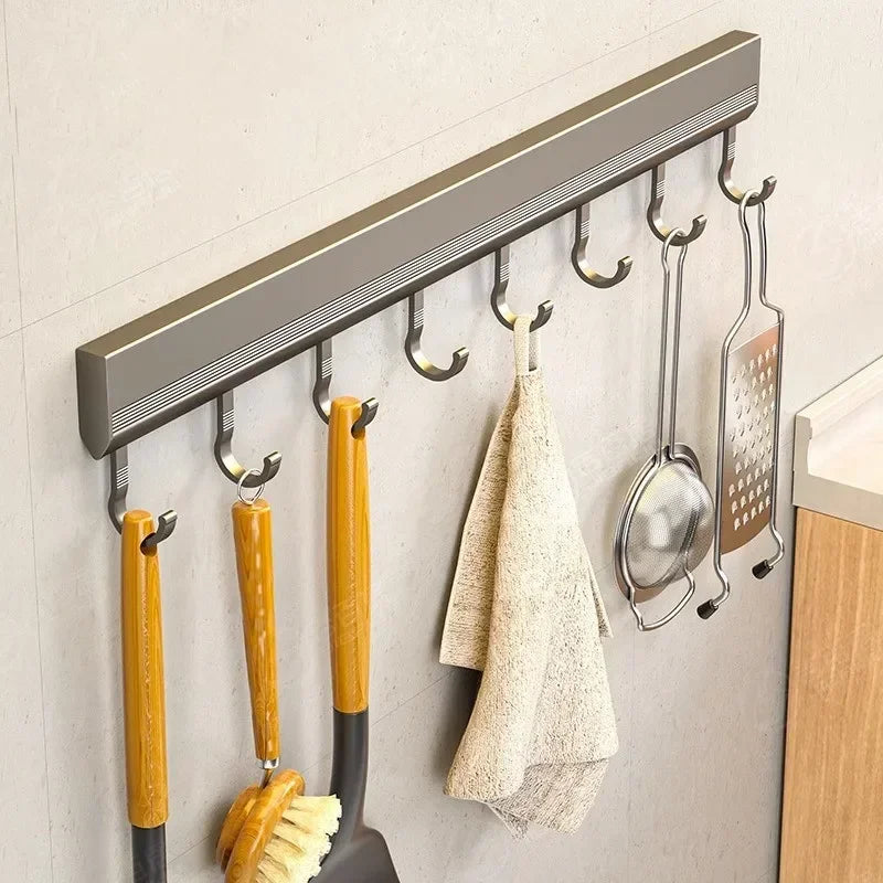 Wall-Mounted Hook Rack – No-Drill, 6, 8 or 10 Hooks, Space Aluminium