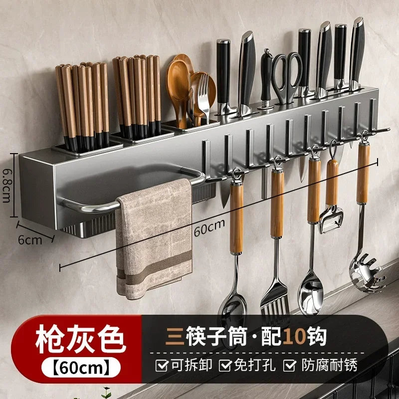 Hole-Free Wall Mounted Knife & Cutlery Organizer