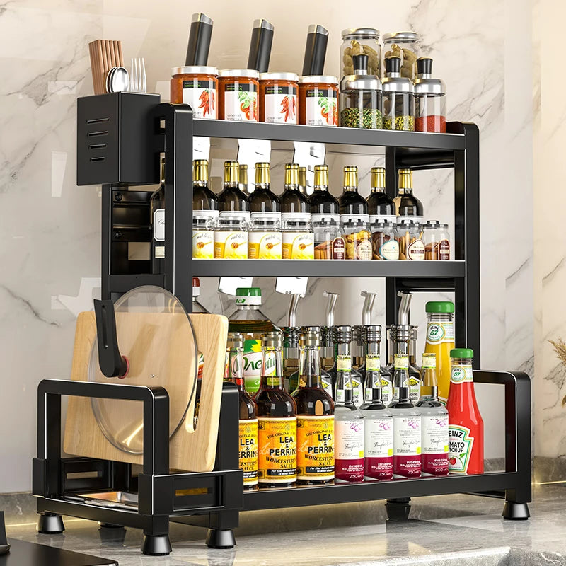 2-3 Tier Adjustable Metal Spice Rack & Knife Storage