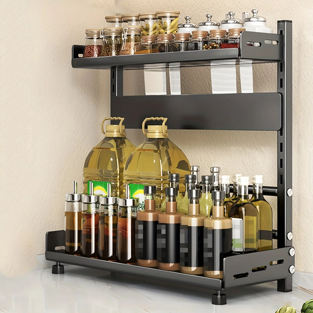 2-Tier Carbon Steel Spice & Utensil Rack | Countertop Kitchen Storage Organiser