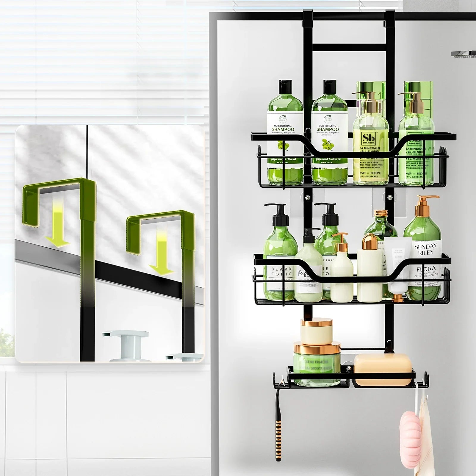 Drill-Free Bathroom Shelf – 3-Layer Over-Door Hanging Organiser