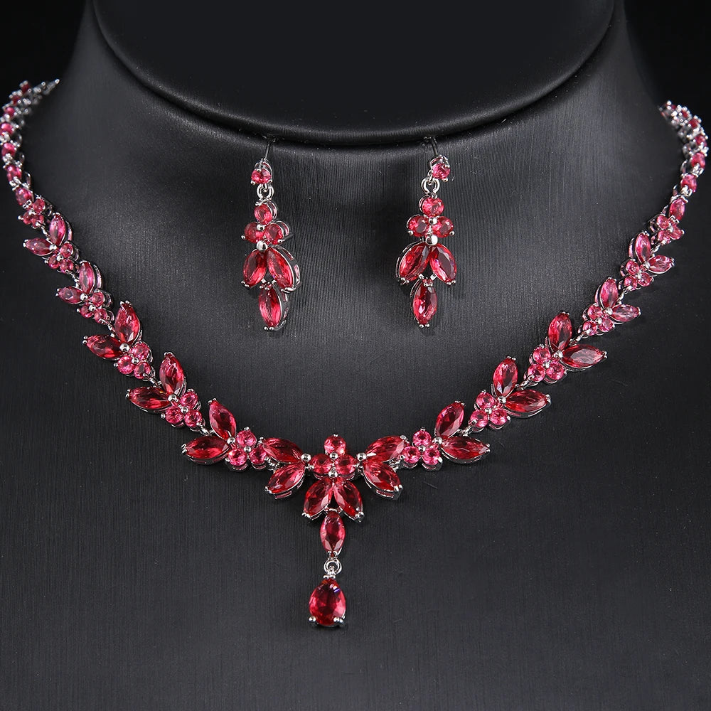 Cubic Zirconia Bridal Jewelry Set — Stud Earrings & Necklace