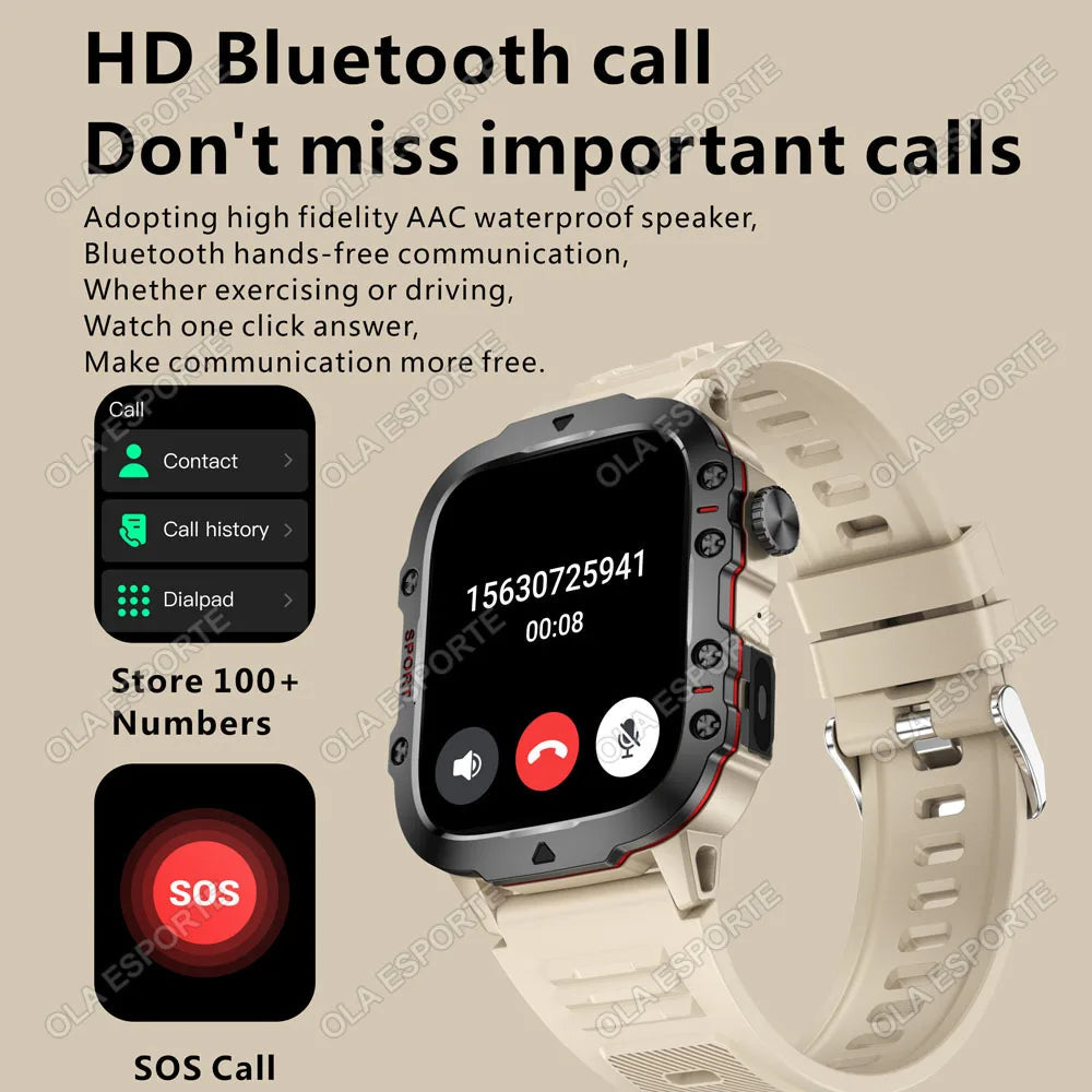 New- 2026 New Military Smart Watch Men IP67 3ATM Outdoor Sports Fitness Tracker Blood Pressure Health Monitor BT Calls GPS Smartwatch