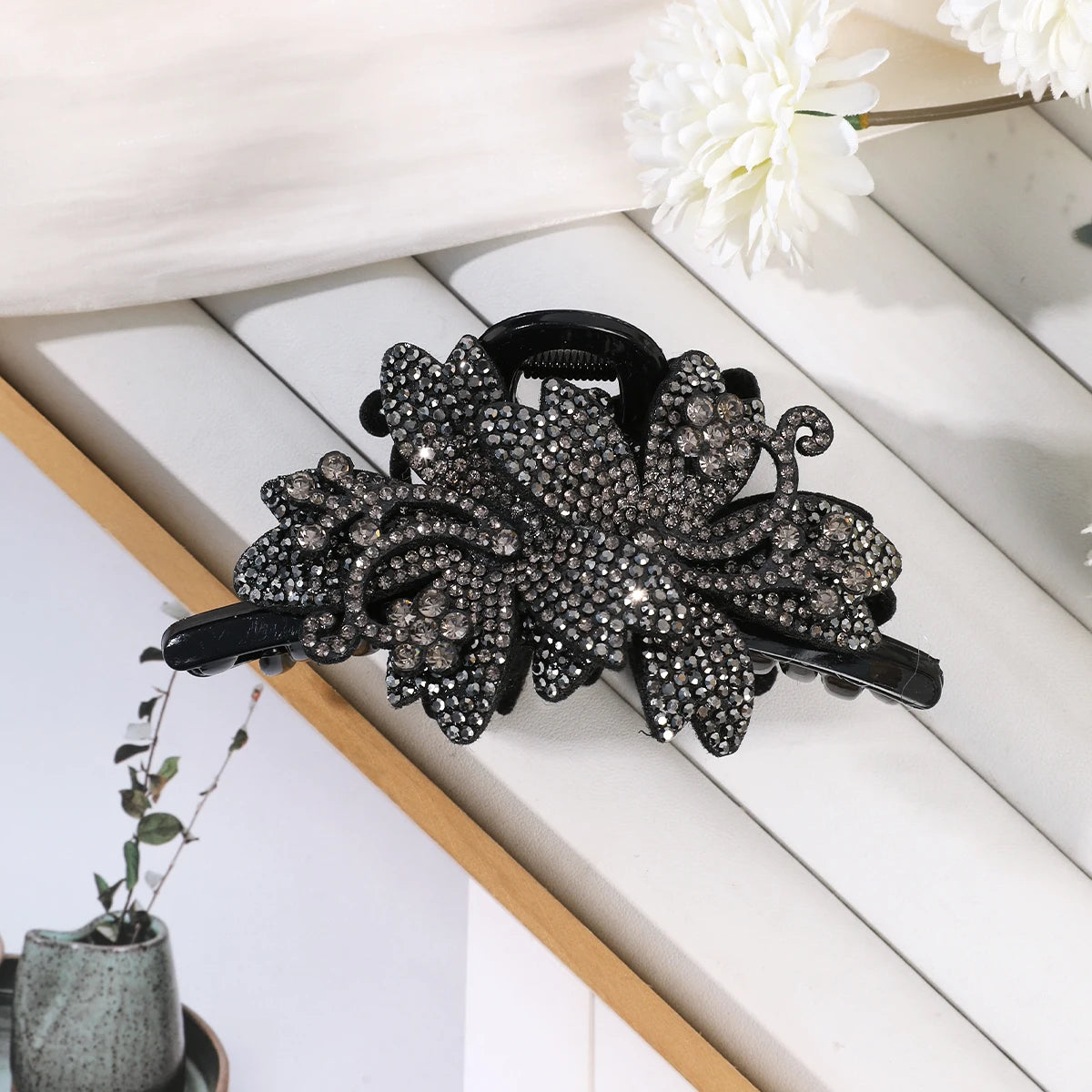 Rhinestone Flower Hair Claw Clips