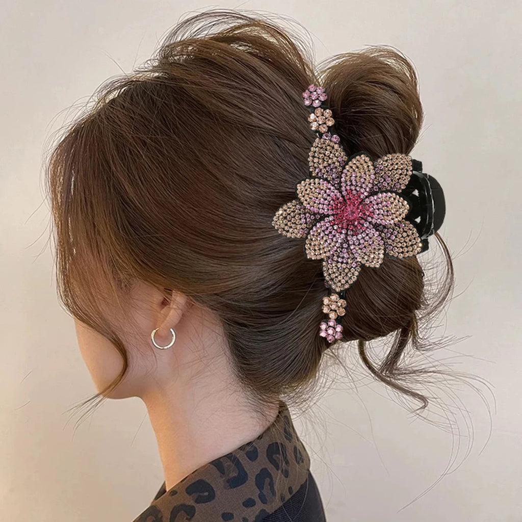 Rhinestone Flower Hair Claw Clips