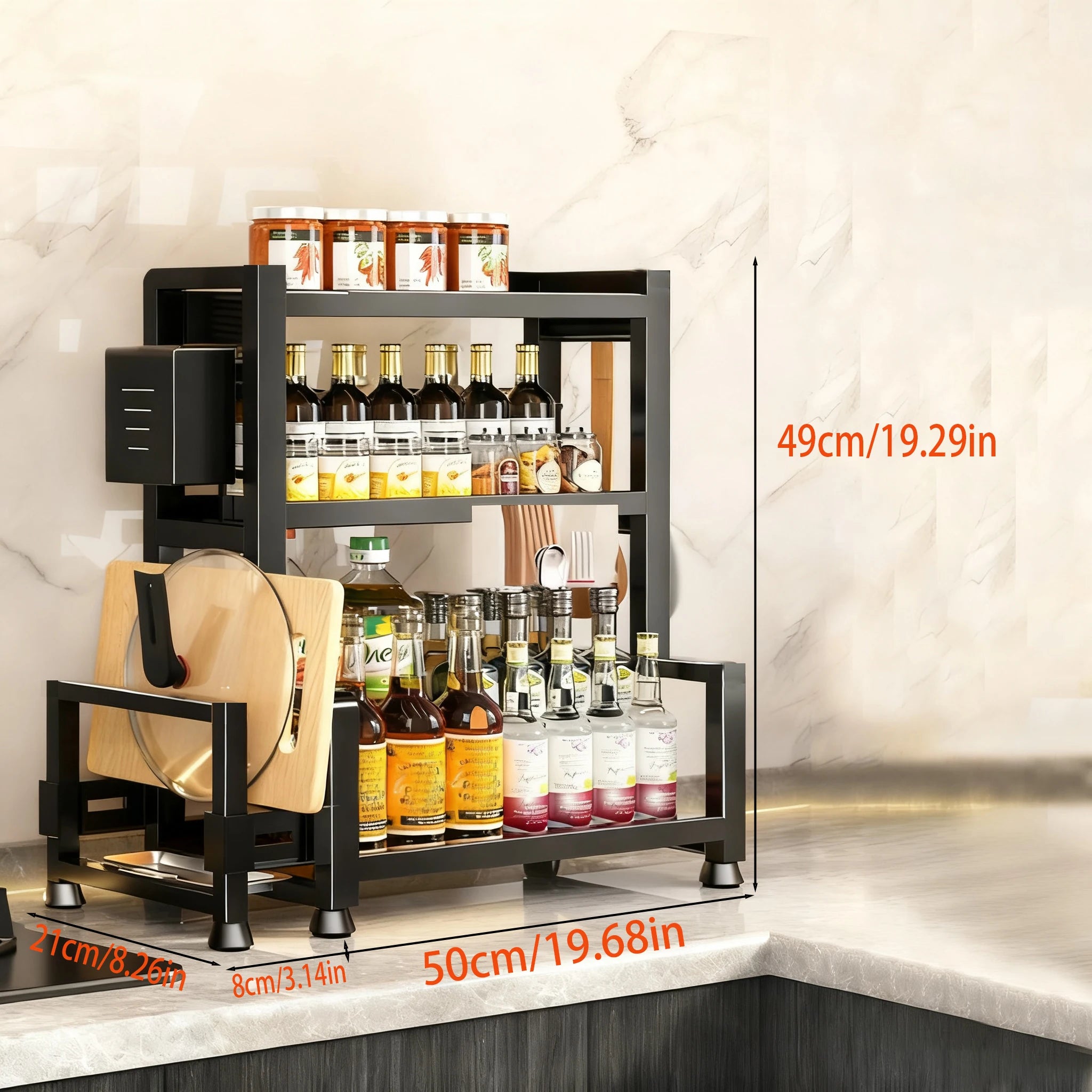 2-3 Tier Adjustable Metal Spice Rack & Knife Storage