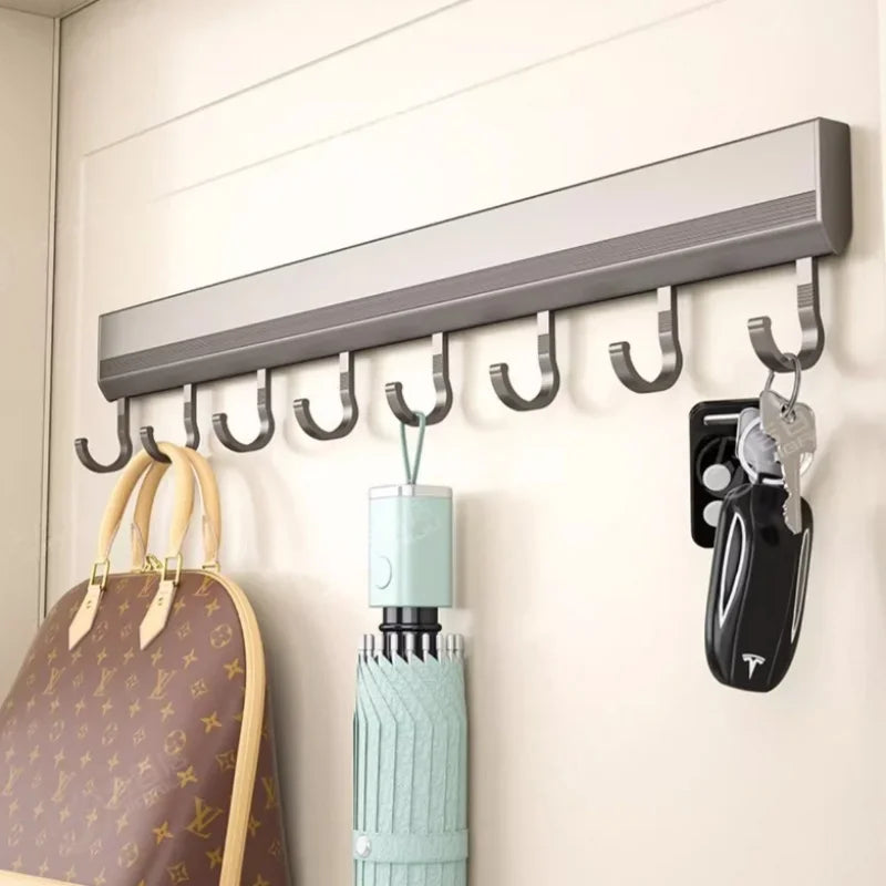 Wall-Mounted Hook Rack – No-Drill, 6, 8 or 10 Hooks, Space Aluminium