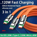 120W 6A 3-in-1 Fast Charge Cable – USB-C, Micro USB & Lightning, 1.2m