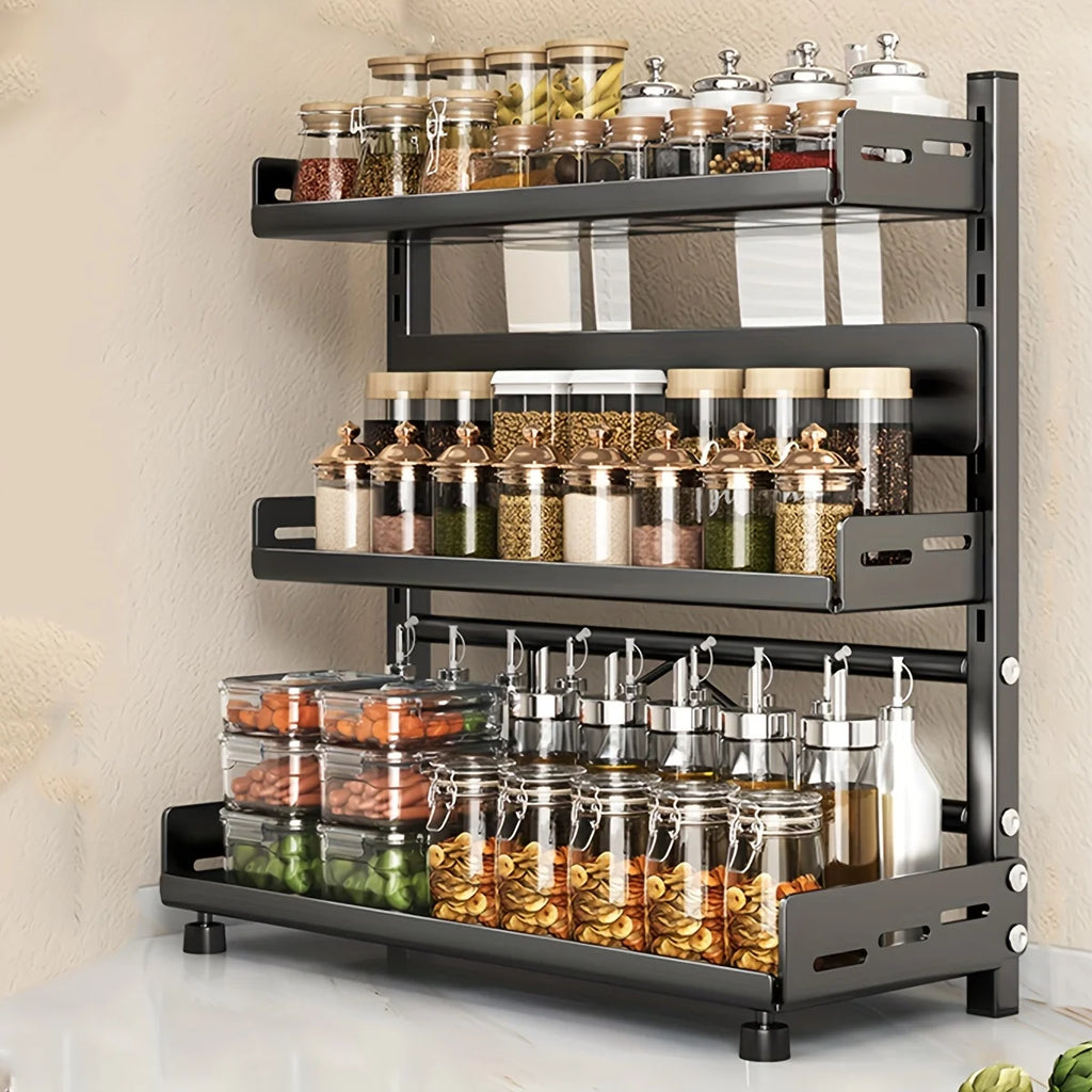2-Tier Carbon Steel Spice & Utensil Rack | Countertop Kitchen Storage Organiser