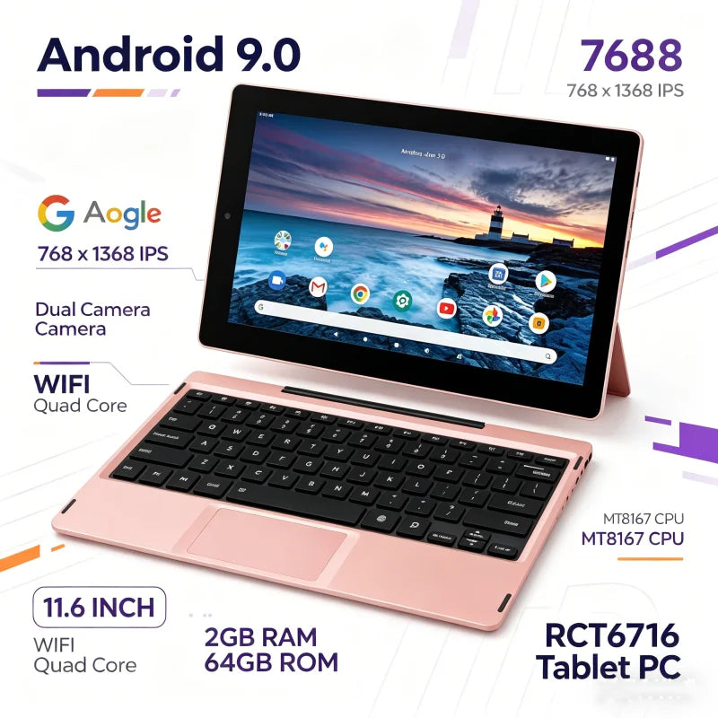 11.6" Android 9.0 Tablet PC – Quad Core, 2GB RAM, 32GB, Dual Camera, WiFi