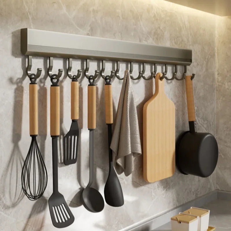 Wall-Mounted Hook Rack – No-Drill, 6, 8 or 10 Hooks, Space Aluminium