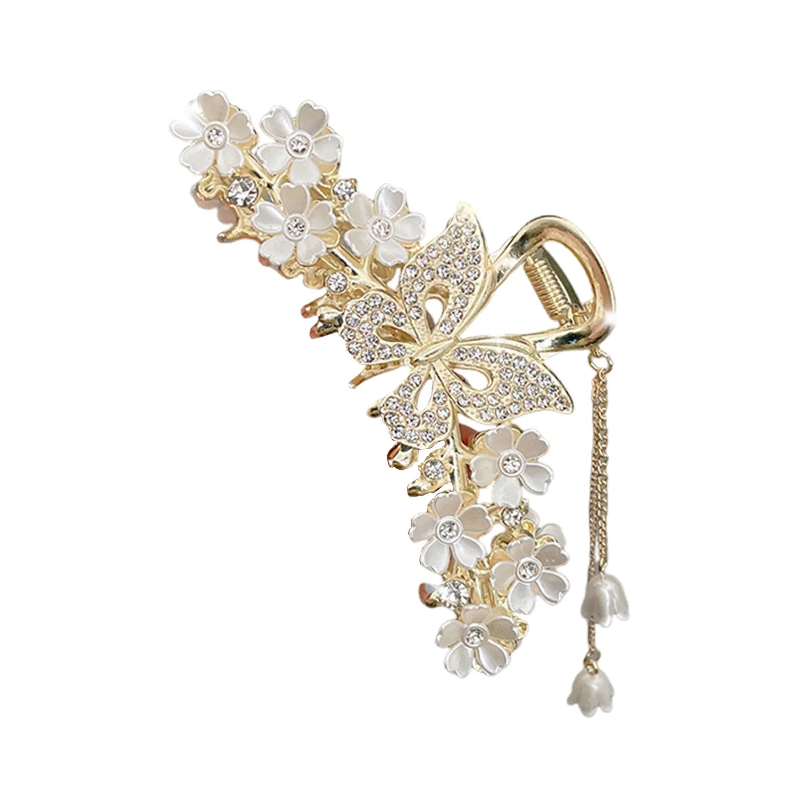Butterfly Flower Hair Claw Clip with Pearl Pendant
