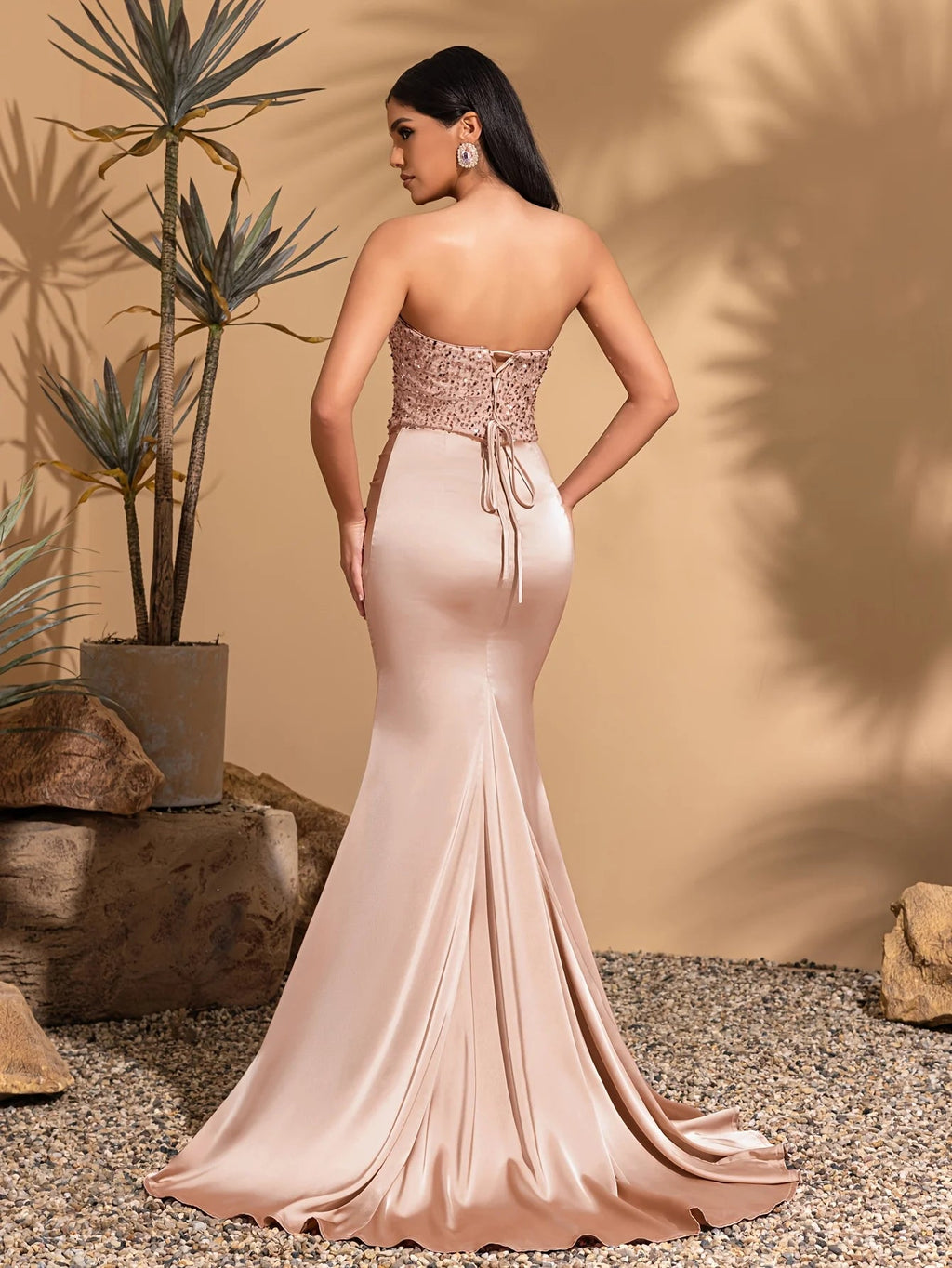 Satin Pleated Floor-Length Sequined Patchwork Strapless Dress With Back Ties Nexsora Home Satin Pleated Floor-Length Sequined Patchwork Strapless Dress With Back Ties Satin Pleated Floor-Length Sequined Patchwork Strapless Dress With Back Ties  Nexsora Home